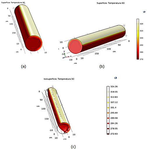 Figura 4. Simulación gráfica del tubo de calentamiento por transferencia de energía solar